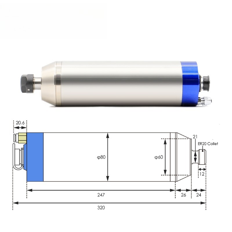 2.2kw ER20 D80 12000rpm/24000r - огляд і ціна 2.2Kw Water Cooled Spindle Kit Vfd